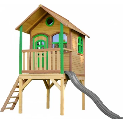 Afbeelding van AXI Laura Speelhuis in Bruin/Groen Met Verdieping en Grijze Glijbaan Speelhuisje voor de tuin / buiten FSC hout Speeltoestel kinderen