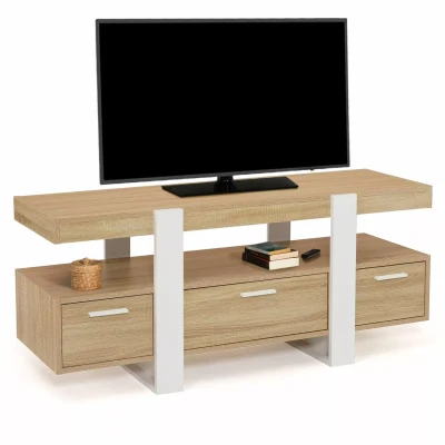 Image de Meuble TV PHOENIX avec tiroirs bois et blanc 116 cm