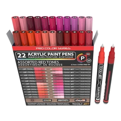 Afbeelding van TOOLI ART Pro Color Series Acrylverfmarkers, set van 22 stuks, 0,7 mm extra fijne punt, voor schilderen op steen, glas, mokken, hout, metaal, canvas, schetsen, details Niet giftig