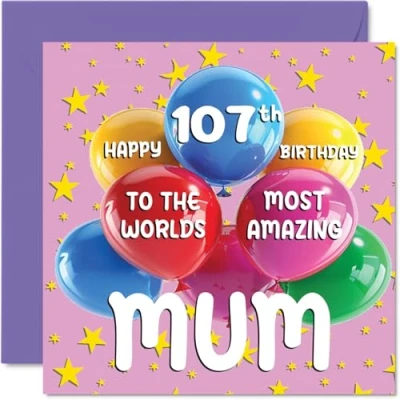Afbeelding van 107e verjaardag kaart voor moeder World&#039;s Most Amazing Mum wenskaart van dochter en zoon, 145 mm x mm, 107 jaar, wenskaarten