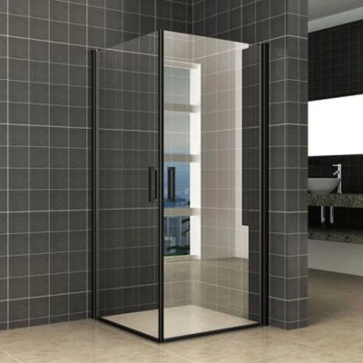 Afbeelding van Wiesbaden Uni douchecabine met 2 draaideuren 90x90 cm mat zwart helder glas 8mm NANO