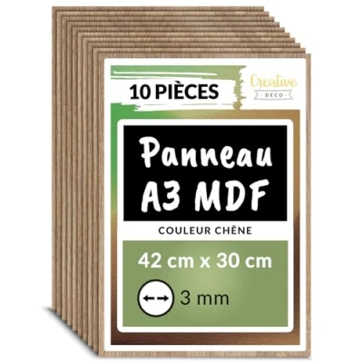 Afbeelding van Creative Deco 10 x A3 MDF Plaat Eiken 420 300 3 mm Perfect voor Lasersnijden, CNC Frezen, Modelleren, Freeswerk, Figuurzagen