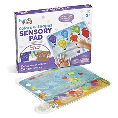 Afbeelding van hand2mind Learning Resources Sensorisch tablet, kleuren en vormen, sensorische tas voor kinderen, speelgoed fijne motoriek, 16 motorische activiteiten, 24 vormen van kunststof, 3+