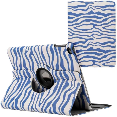 Afbeelding van iMoshion Tablet Hoes Geschikt voor iPad 2017 (5e generatie) / 6e generatie (2018) 360 Draaibare Design Bookcase 2.0 Meerkleurig /White Blue Stripes