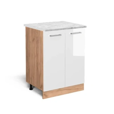 Afbeelding van Vicco Wastafelkast R Line, Wit Hoogglans/Krachtige eik goud, 80 cm WB Marmer