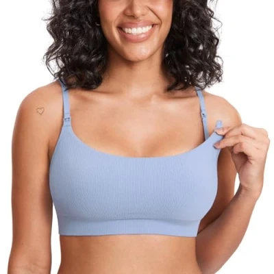 Afbeelding van MOMANDA Borstvoedingsbeha voor dames, naadloos, sport, moederschap, gevoerd, bralette, maanlicht blauw
