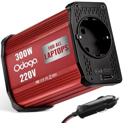Afbeelding van Odoga omvormer, transformator, oplader voor auto, 300 W, 12 V, 220 V 240 omvormer DC/AC met dubbele USB oplaadpoorten, dual 4,8 A Laad je laptop, iPad, iPhone en meer op