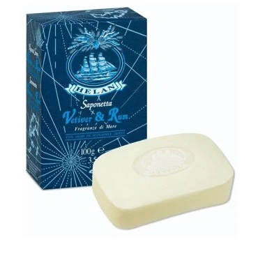 Afbeelding van Helan, Vetiver &amp; Rhum, reinigings en geurzeep voor zachte gedesinfecteerde huid natuurlijke delicate vaste hand lichaamszeep, verrijkt met zoete amandelolie, 100 g Made in Italy