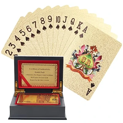 Afbeelding van Kurtzy Gouden Poker Kaarten Watervaste Folie Deck voor Magie, &amp; Familie Feest Spellen Professionele met 500 Euro Ontwerp Display Geschenkdoos