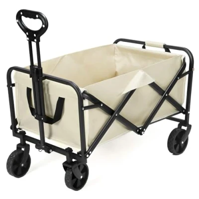 Afbeelding van QWORK® Opvouwbare bolderkar voor camping, strand, met verstelbare handgreep en zijvak, belastbaar tot 80 kg