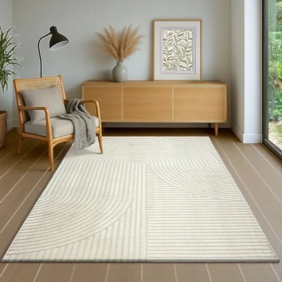 Afbeelding van the carpet Everest moderne vloerkleed (tapijt) laagpolig met hoog diepteeffect, 3D effect, hoge vloerdichtheid en aangenaam zacht, crème 160x230 cm