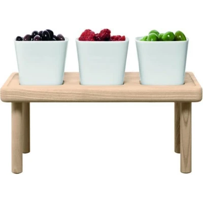 Afbeelding van LSA Stilt Serveerschalen Met Houten Standaard Set van 3 Stuks Wit