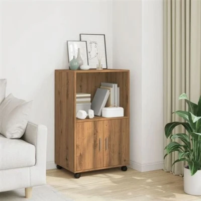 Afbeelding van Rolkast 55x40x91 cm bewerkt hout artisanaal eikenkleurig