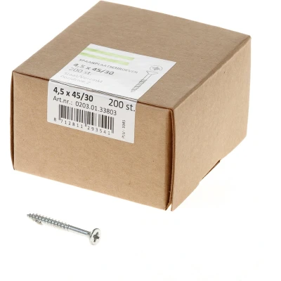 Afbeelding van spaanplaatschroeven verzinkt platverzonken kop PZ2 deeldraad 4.5X45/30 (per 200 stuks)