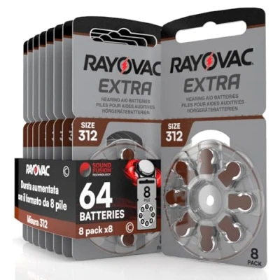 Afbeelding van 64 Rayovac Extra Advanced 312 gehoorbatterijen, 8 blisters met batterijen