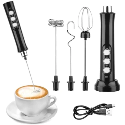 Afbeelding van NVIYAM mousseur à lait électrique avec trois fouets, USB rechargeable, pour matcha latte, café, crème, œufs, cappuccino