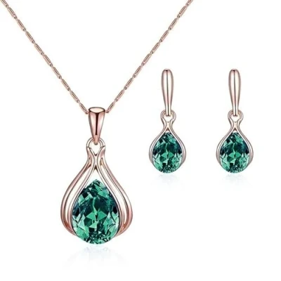 Afbeelding van FDEETY Sieradenset kristal halsketting en oorbellen met druppelvormige zirkoon strass hanger sieraden sets voor bruiloft bruid bruidsmeisje vrouwen meisjes, Metaal, Legering