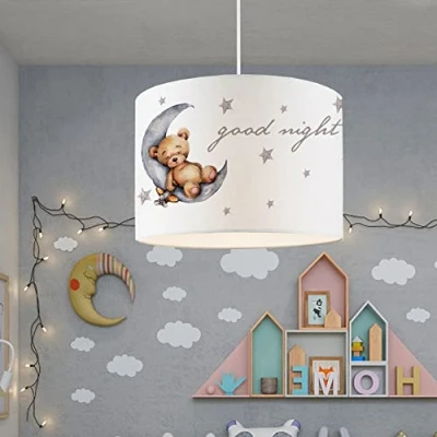 Afbeelding van Hanglamp Rugby E27 wit met knuffelbeer motief