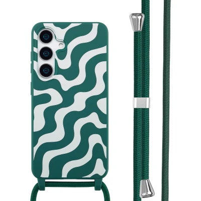 Afbeelding van imoshion hoesje Geschikt voor Samsung Galaxy S25 met koord Siliconen design Meerkleurig / Petrol Green Groovy