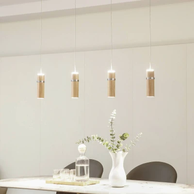 Afbeelding van Lucande Hanglamp 4lichts hout, aluminium chroom Inclusief lichtbronnen