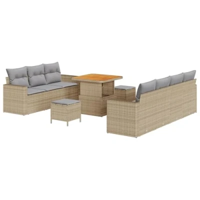 Afbeelding van vidaXL 10 delige Loungeset met kussens poly rattan acacia beige