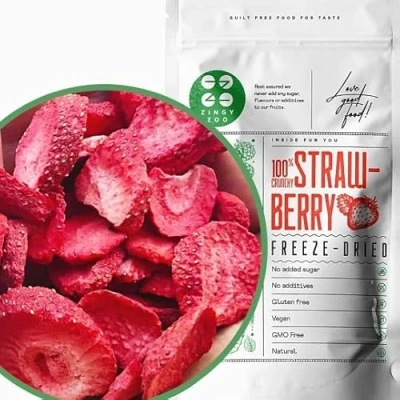 Image de ZingyZoo Tranches de fraises lyophilisées, paquet 50 g fruits crus naturels lyophilisés qualité supérieure