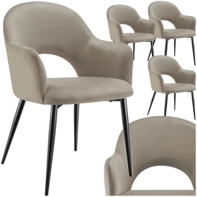 Afbeelding van tectake® Fauteuil Sachel Eetkamerstoel Set van 4 Fluweellook Gestoffeerd Comfortabele Zitschalen Ergonomisch Ontwerp 120 kg Draagkracht Taupe