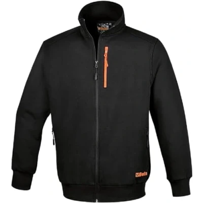 Afbeelding van BETA 7664N Werksweatshirt voor heren met lange ritssluiting van katoen en polyester twee grote zakken op de taille, een borstzak verticale taille en, zwart.