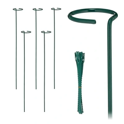 Afbeelding van Relaxdays plantensteunen met ring set van 6 60 cm incl. plantenbinders groen