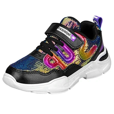 Afbeelding van HSNA Gymschoenen voor meisjes, licht, klittenbandschoenen, pailletten, zwart.