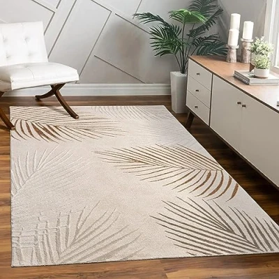 Afbeelding van Paco Home Woonkamertapijt, korte pool Palmboommotief Bladeren Bloemendessin Effen Geometrische regenboog Afmetingen: 80 x 300 cm, kleur: beige 2