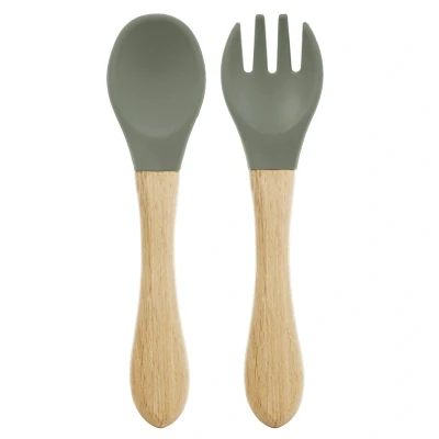 Afbeelding van Dutsi Luxe Baby Training Bestekset met Hout &amp; Siliconen Sage