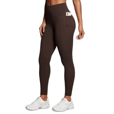 Afbeelding van CRZ YOGA Damespanty, hoge taille, sportlegging, thermische broek met zakken, 71 cm, Bruin in hete fudge