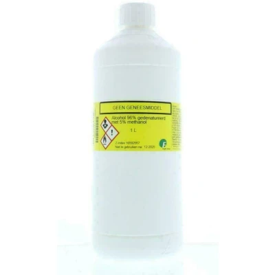 Afbeelding van Alcohol 96% met 5% Methanol 1 liter, transparant, fles