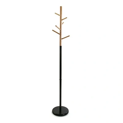 Afbeelding van Versa Malmö Kledingrek voor kleding, minimalistisch, met 6 haken of kleerhangers kleding tassen de kamer, afmetingen (h x b l) 171 28 cm, metaal en hout, kleur: zwart