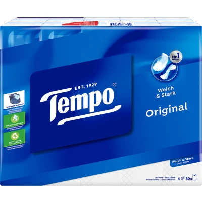 Afbeelding van Tempo Original 4 laags zakdoekjes Voordeelverpakking 10 x 30 pakjes = 300
