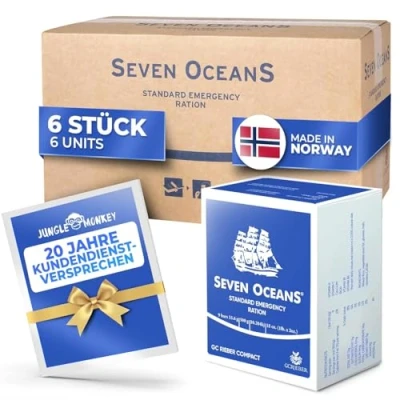 Afbeelding van SEVEN OCEANS THE ORIGINAL Noodpakket 4 Dozen Noodvoeding Survival voeding [4 x 500g] + extra vitaminen I Energierijke outdoor noodrantsoenen Prepper en 2500 Calorieën Extreem lang houdbare noodvoorraad voor in crisis