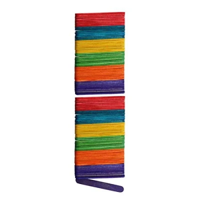 Afbeelding van Glorex 6 2200 680 knutselhout van kleurrijk gelakt berkenhout, in de vorm ijsstokjes, ca. 6,5 cm lang met afgeronde uiteinden, 100 stuks, veelzijdig inzetbaar bij het knutselen