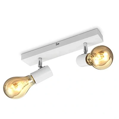 Afbeelding van B.K.Licht Plafondlamp plafondspot met 2 lichtpunten witte opbouwspots industrieel draaibar kantelbaar plafoniere excl. E27