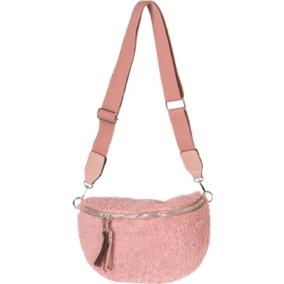Afbeelding van styleBREAKER 02012403 Schoudertas voor dames, kunstbont, halve maan, effen kleur, verstelbare schouderriem, Oude Roos