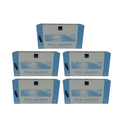 Afbeelding van 5x Abena Nitril Handschoenen poedervrij Maat M blauw 100st bundel/set/pakket