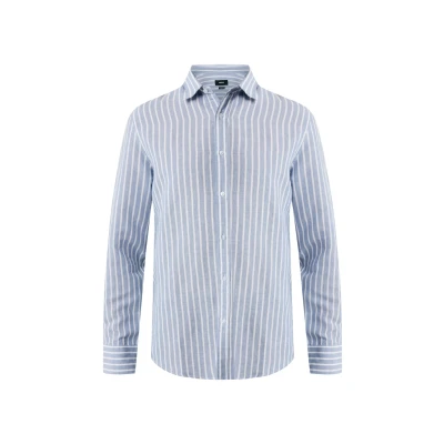 Afbeelding van Mexx Aiden Basic Linen Shirt Striped Faded Blue Heren Maat Xxl