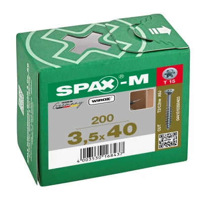 Afbeelding van Spax m MDF spaanplaatschroeven met boorpunt verzinkt T Star T15 deeldraad 3.5x40mm (per 200 stuks)