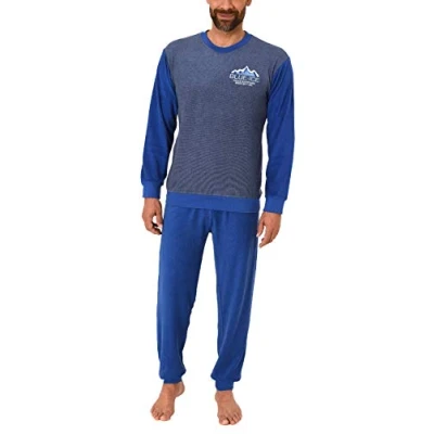 Afbeelding van Herenpyjama badstof lange mouwen pyjama met elastische manchetten 291 101 13 573, Marinier