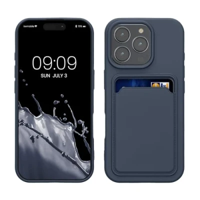 Afbeelding van kwmobile telefoonhoesje geschikt voor Apple iPhone 16 Pro Hoesje met pasjeshouder TPU case in donkerblauw