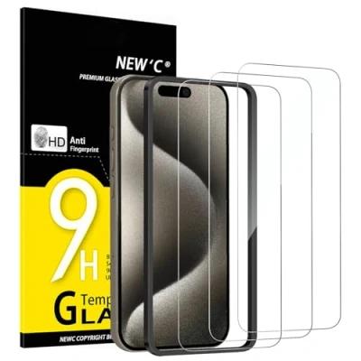 Afbeelding van NEW&#039;C 3 stuks, gehard glas voor iPhone 15 Pro Max (6,7 inch), krasbestendige beschermfolie ultrasterk transparant HD eenvoudig installatiegereedschap inbegrepen