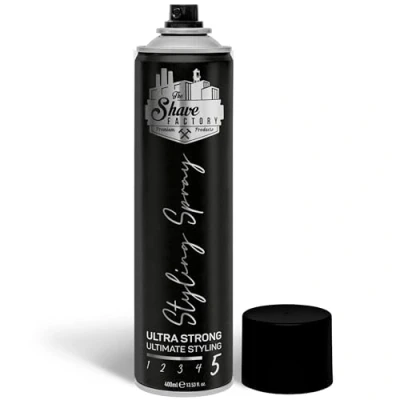 Afbeelding van The Shave Factory Ultra krachtige stylingspray langdurige grip, perfecte controle en onberispelijke stijl ultieme hulp voor mannen een sterk, duurzaam veilig kapsel, 400 ml