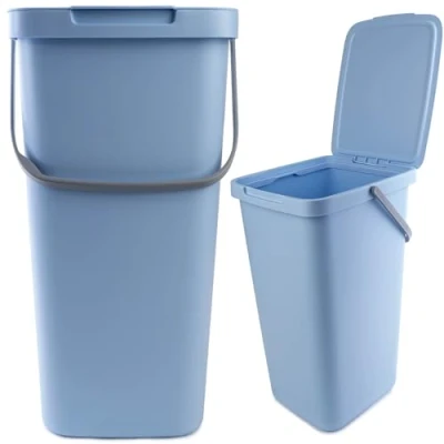 Afbeelding van Kadax Afvalemmer van kunststof met klapdeksel en handgreep, rechthoekige afvalverzamelaar, voor afvalscheiding (blauw, 25 liter)