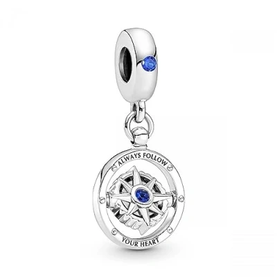 Afbeelding van Pandora Charm hanger &quot;Kompas&quot; zilver, kristal blauw 790099C01, Eén maat, Sterling Zirkonia