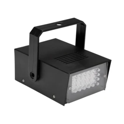 Image de HQ Power Mini stroboscope puissant avec 24 LEDs blanches, compact et portable, idéal pour les fêtes à domicile, fréquence de flash réglable, fonctionne quatre piles AA (non incluses)